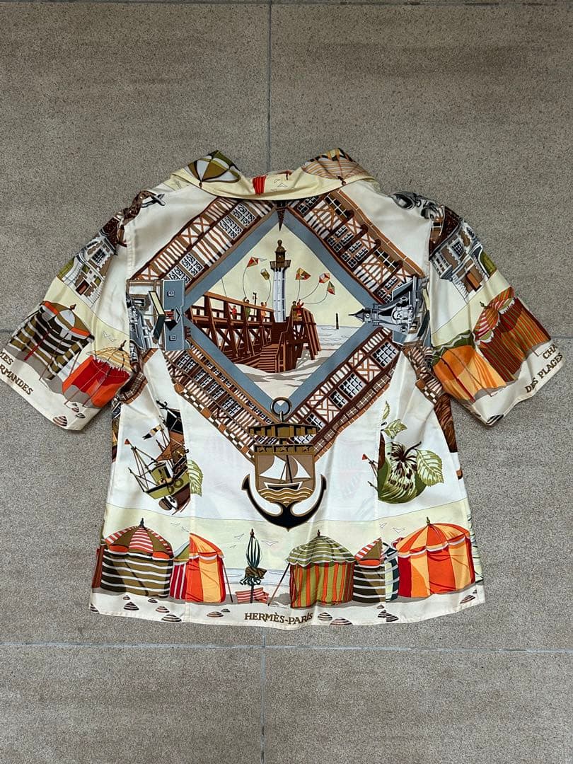 『希少・美品』HERMESエルメス　マルジェラ期　総柄シルク　半袖シャツ 40