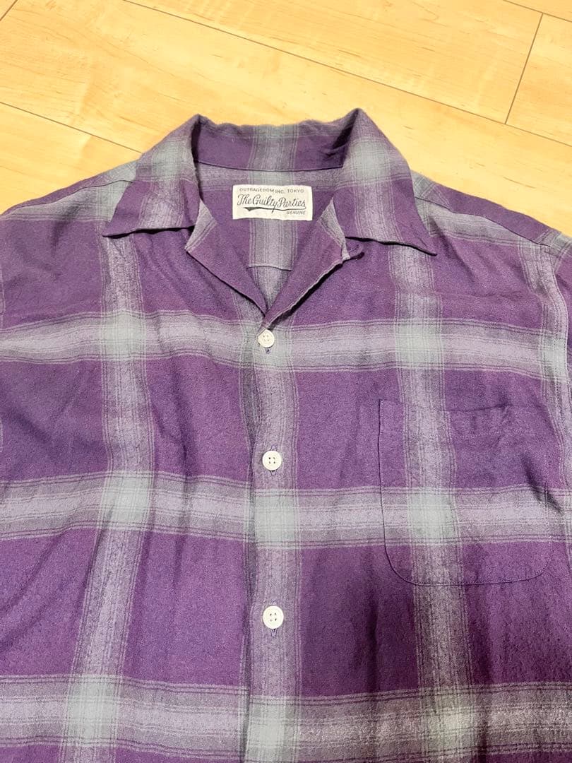 ワコマリア　紫 チェック柄 長袖ネルシャツ