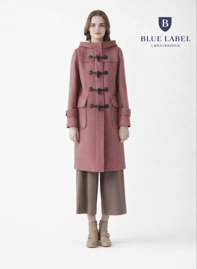 未使用に近い ブルーレーベル　エアリーメルトンロングダッフルコート M ピンク