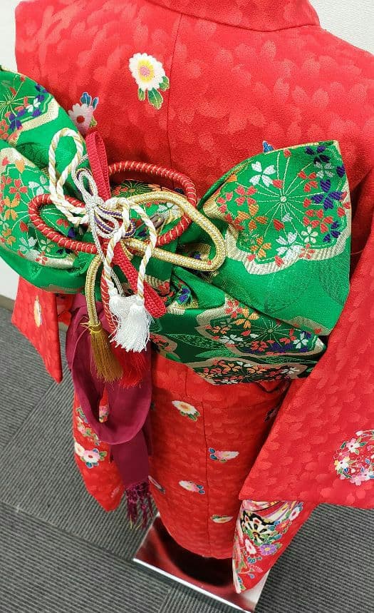 七五三　7歳　120cm　ポリエステル　赤　つくり帯