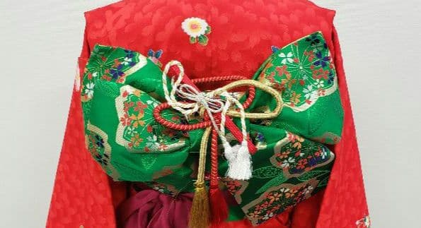 七五三　7歳　120cm　ポリエステル　赤　つくり帯