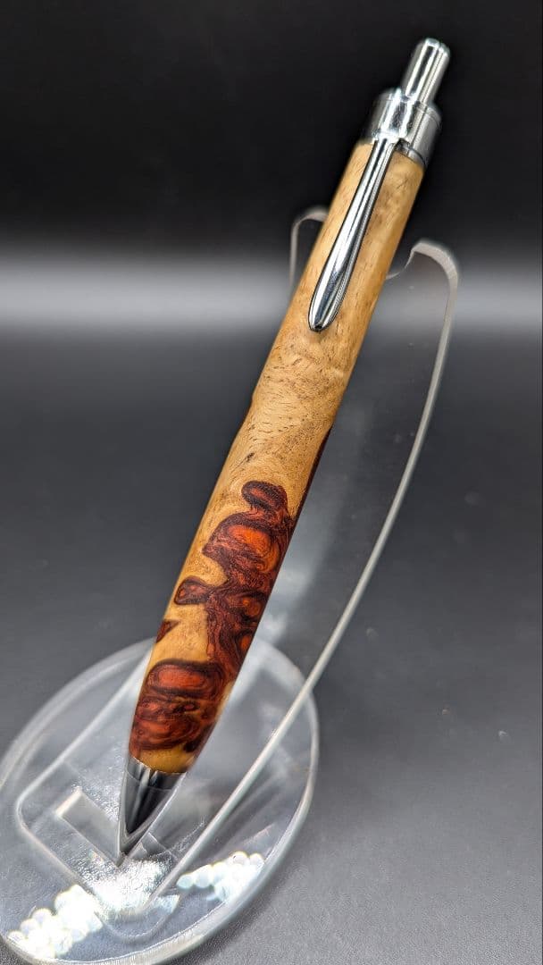 408ペン工房翌檜　特上　本花梨　紅白　瘤杢　木軸シャーペン　ボールペン