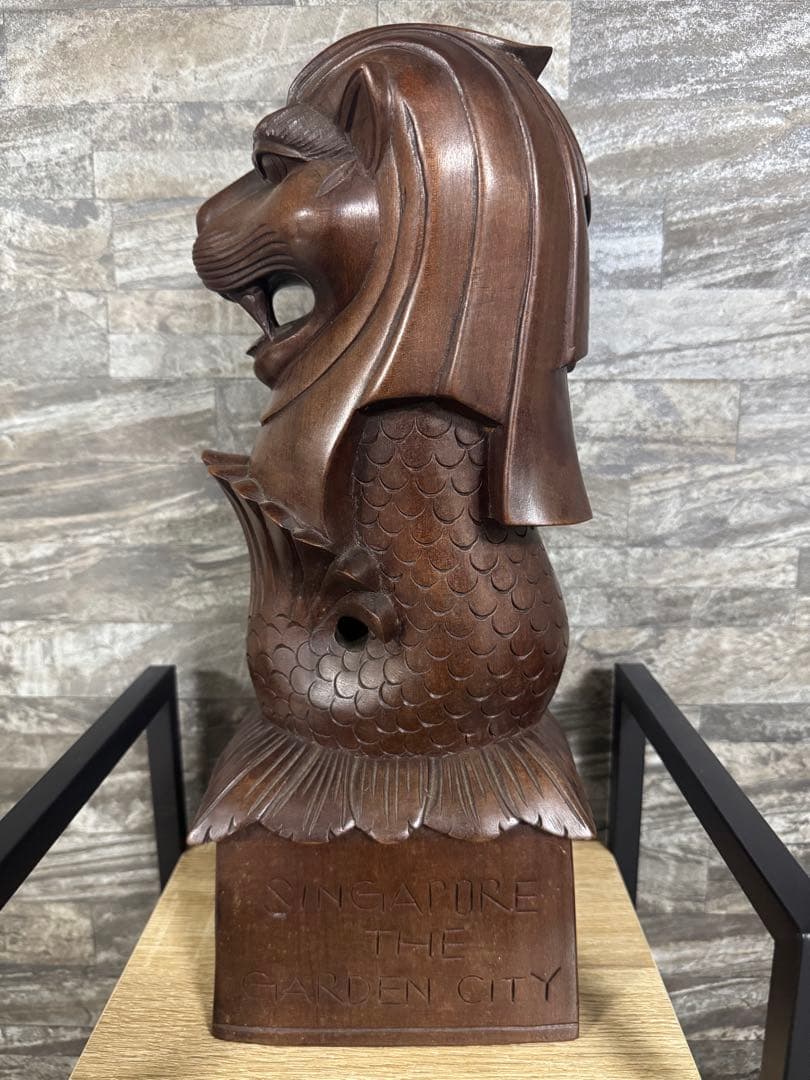 木製ライオン彫刻 約41cm