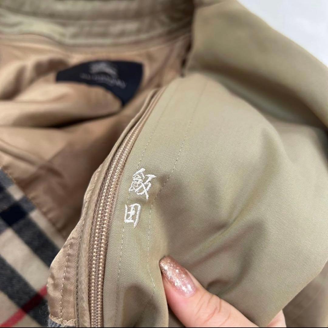 K470 美品 L バーバリー ノバチェック カシミヤ コート カーキ メンズ