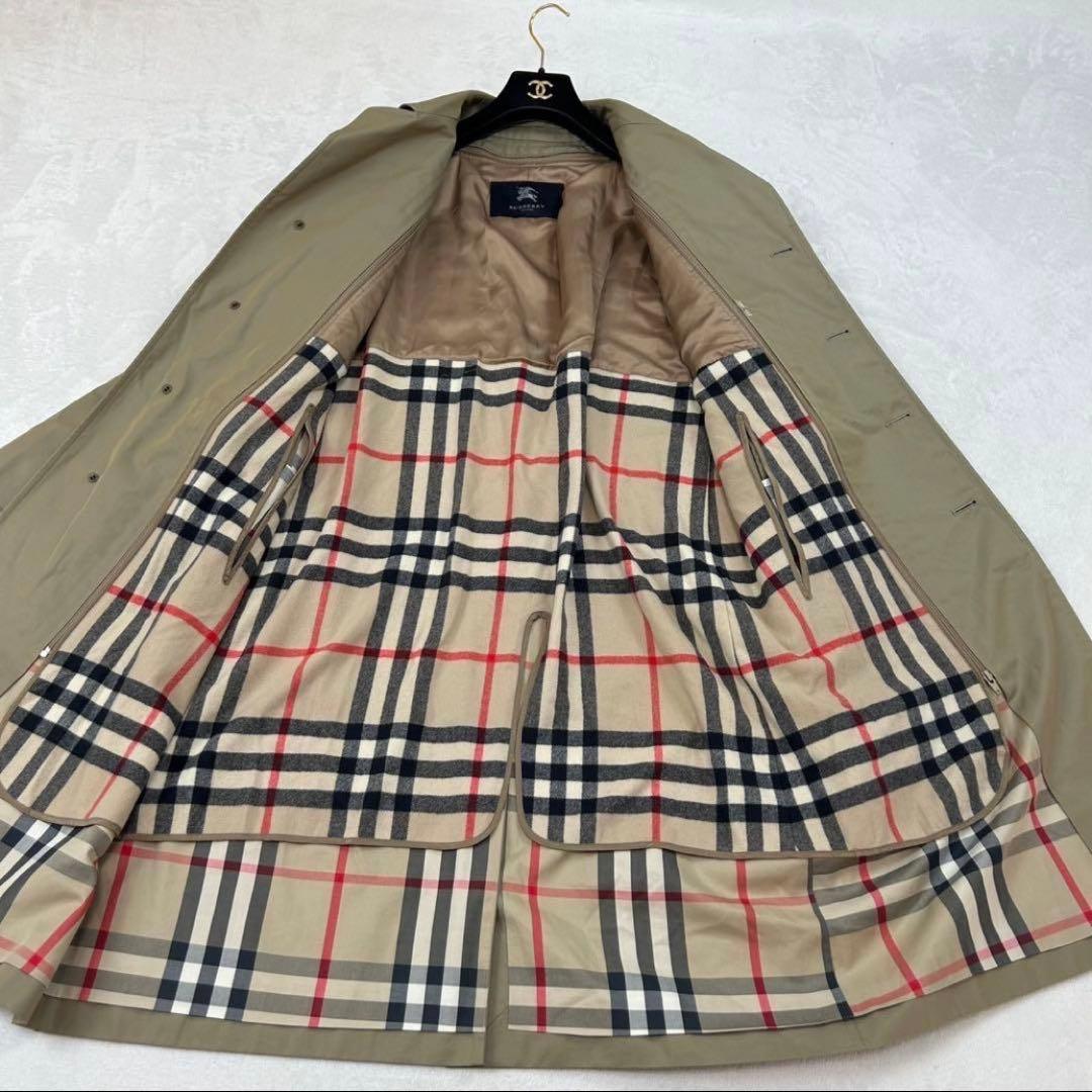 K470 美品 L バーバリー ノバチェック カシミヤ コート カーキ メンズ