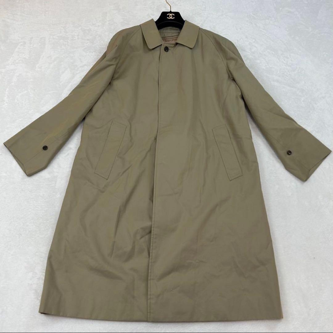 K470 美品 L バーバリー ノバチェック カシミヤ コート カーキ メンズ