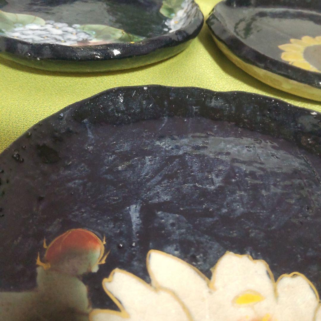 希少 京焼 清水焼 土渕 陶あん 皿 中皿 取皿 5枚 箱付 絵変 桜 牡丹