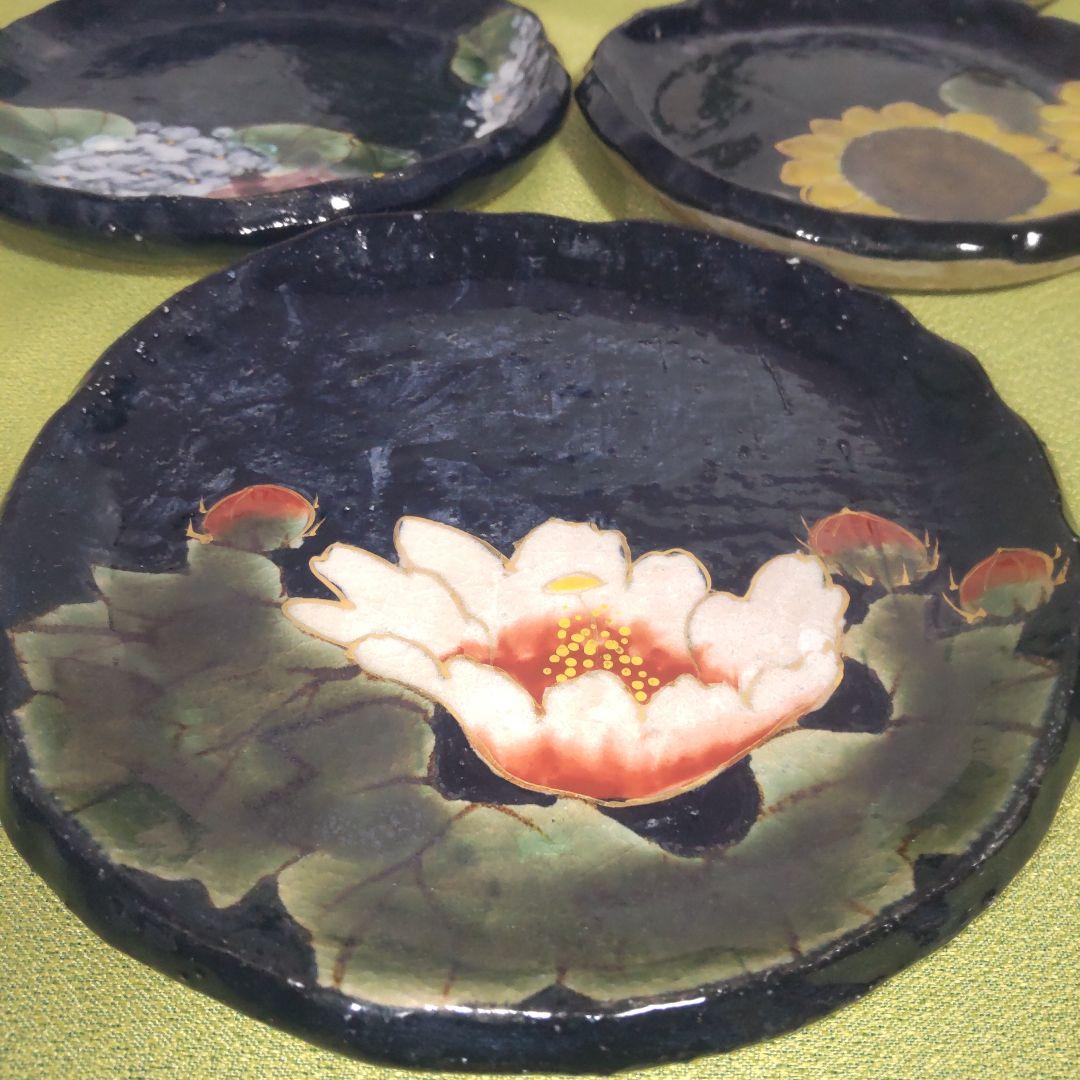 希少 京焼 清水焼 土渕 陶あん 皿 中皿 取皿 5枚 箱付 絵変 桜 牡丹