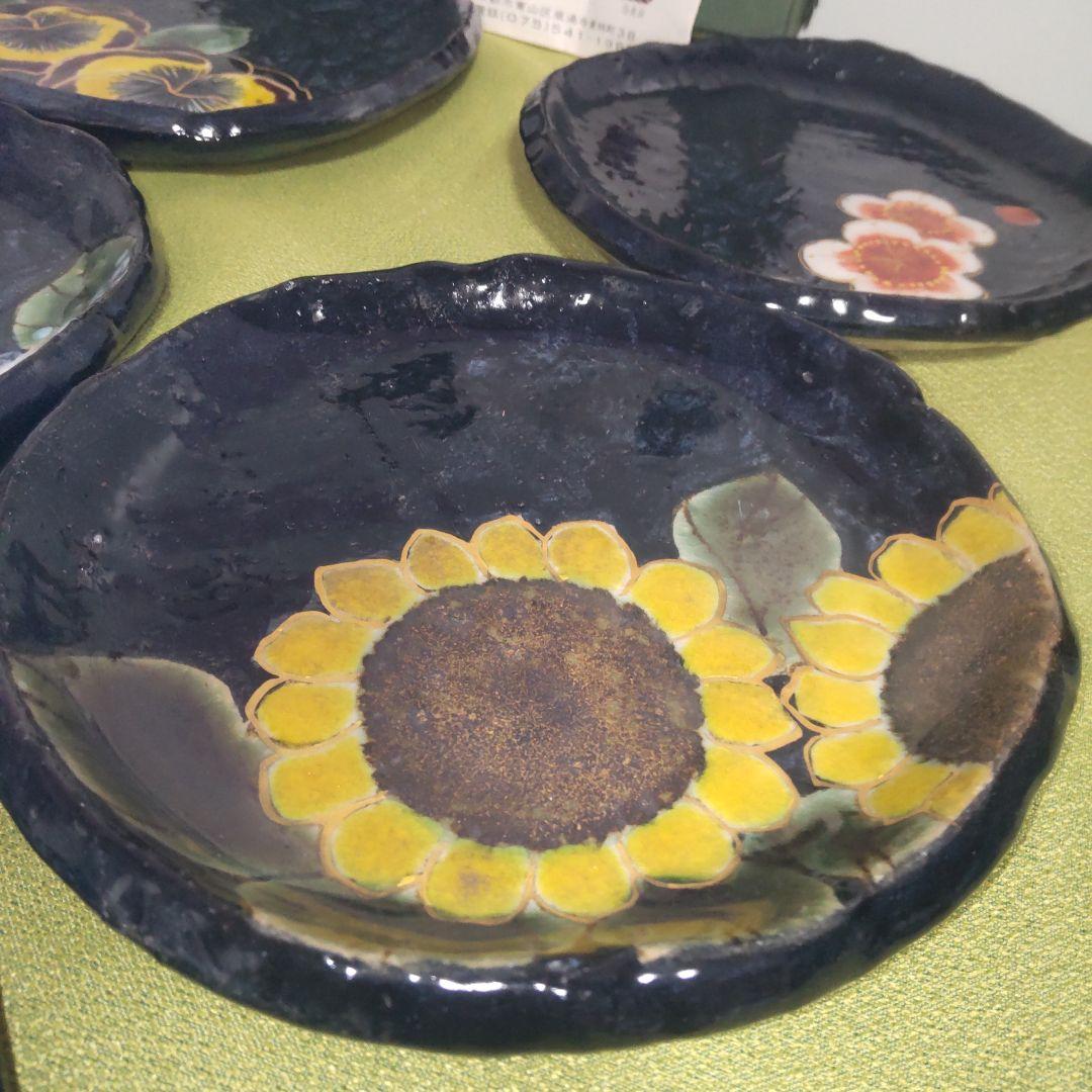 希少 京焼 清水焼 土渕 陶あん 皿 中皿 取皿 5枚 箱付 絵変 桜 牡丹