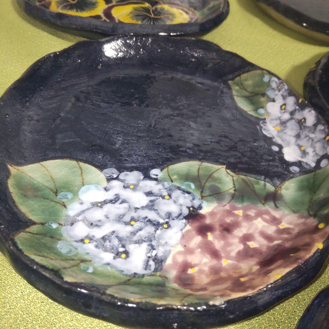 希少 京焼 清水焼 土渕 陶あん 皿 中皿 取皿 5枚 箱付 絵変 桜 牡丹