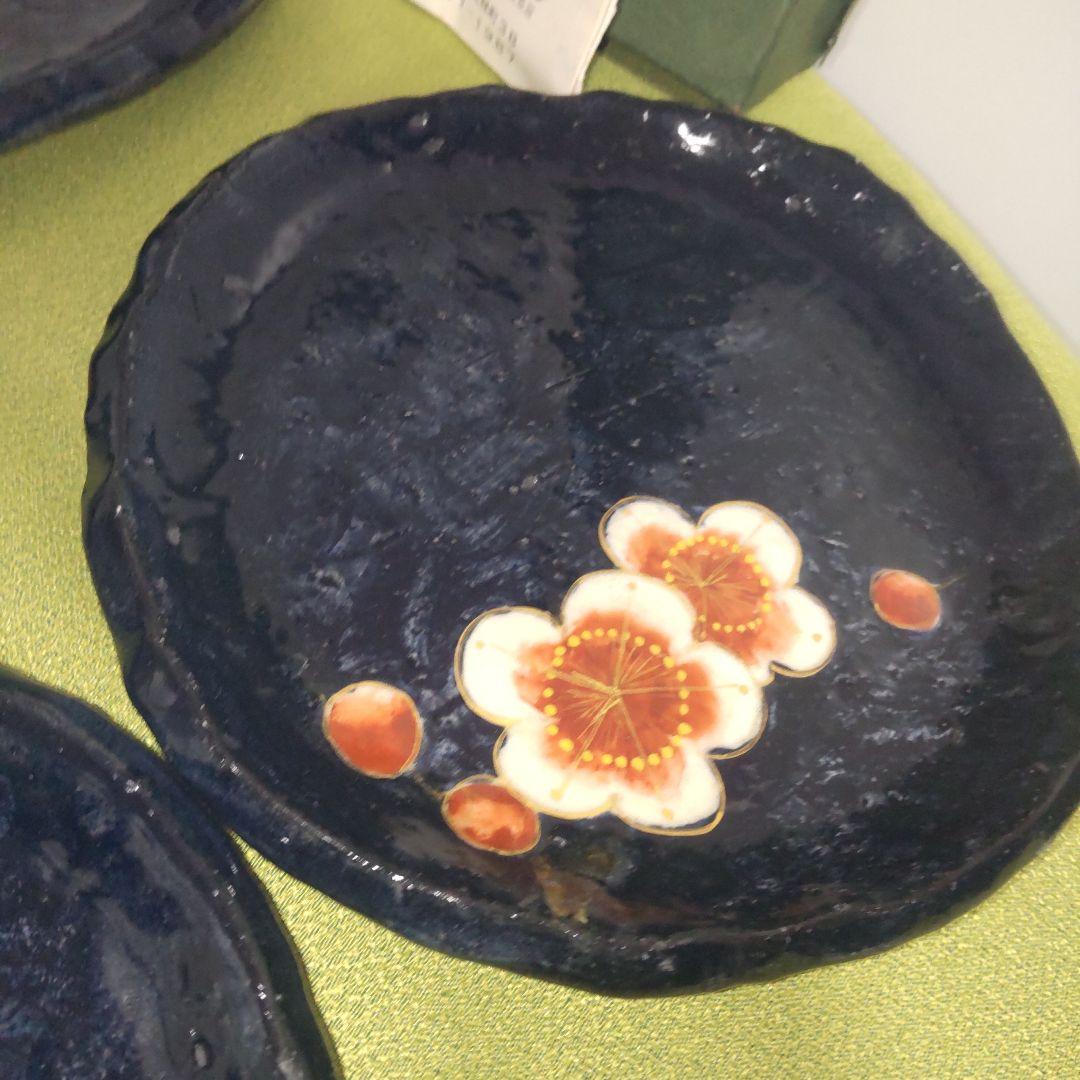 希少 京焼 清水焼 土渕 陶あん 皿 中皿 取皿 5枚 箱付 絵変 桜 牡丹