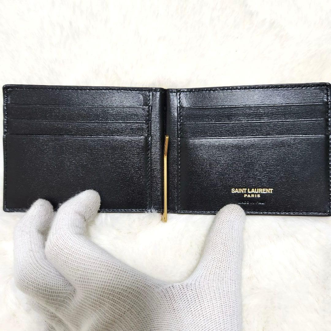 ✨極美品✨サンローラン　マネークリップ　ゴールド金具　YSL ブラック　レザー