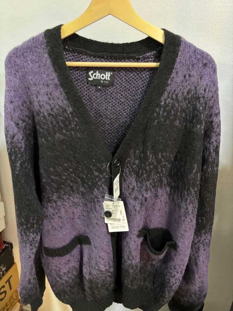 ［S@KUS@KU ］Schott カーディガン XL 紫/黒　モヘア