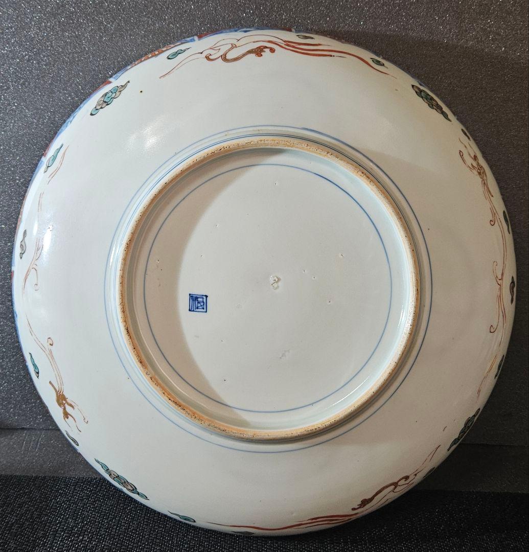 大名品❗】江戸時代　古伊万里　染錦　 唐草文に金彩色絵唐子図　31.2cm大鉢