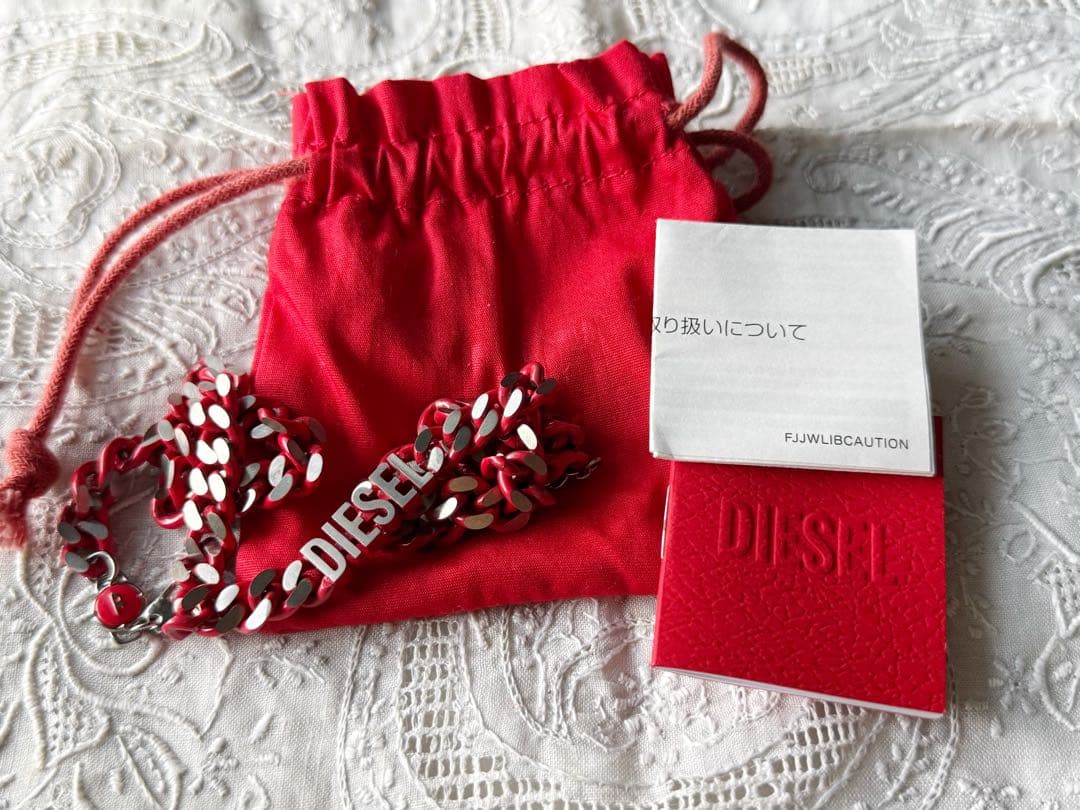 ディーゼル diesel シルバー レッド ネックレス チョーカー チェーン