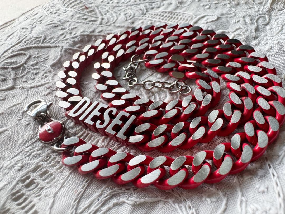 ディーゼル diesel シルバー レッド ネックレス チョーカー チェーン