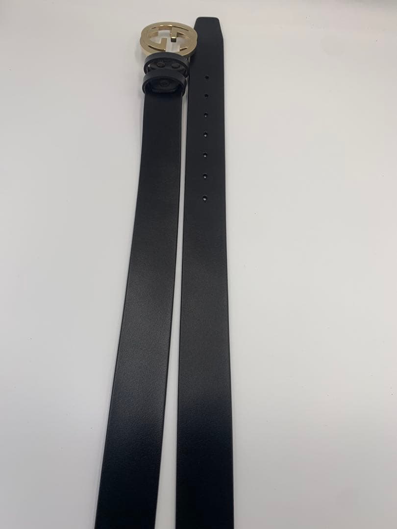 【美品】グッチ　GUCCI ダブルGロゴ ブラックレザーベルト　メンズ　P55