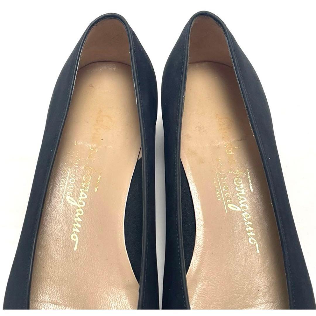 フェラガモ ヴァラ リボン パンプス ヌバック 23cm レディース ブルー系