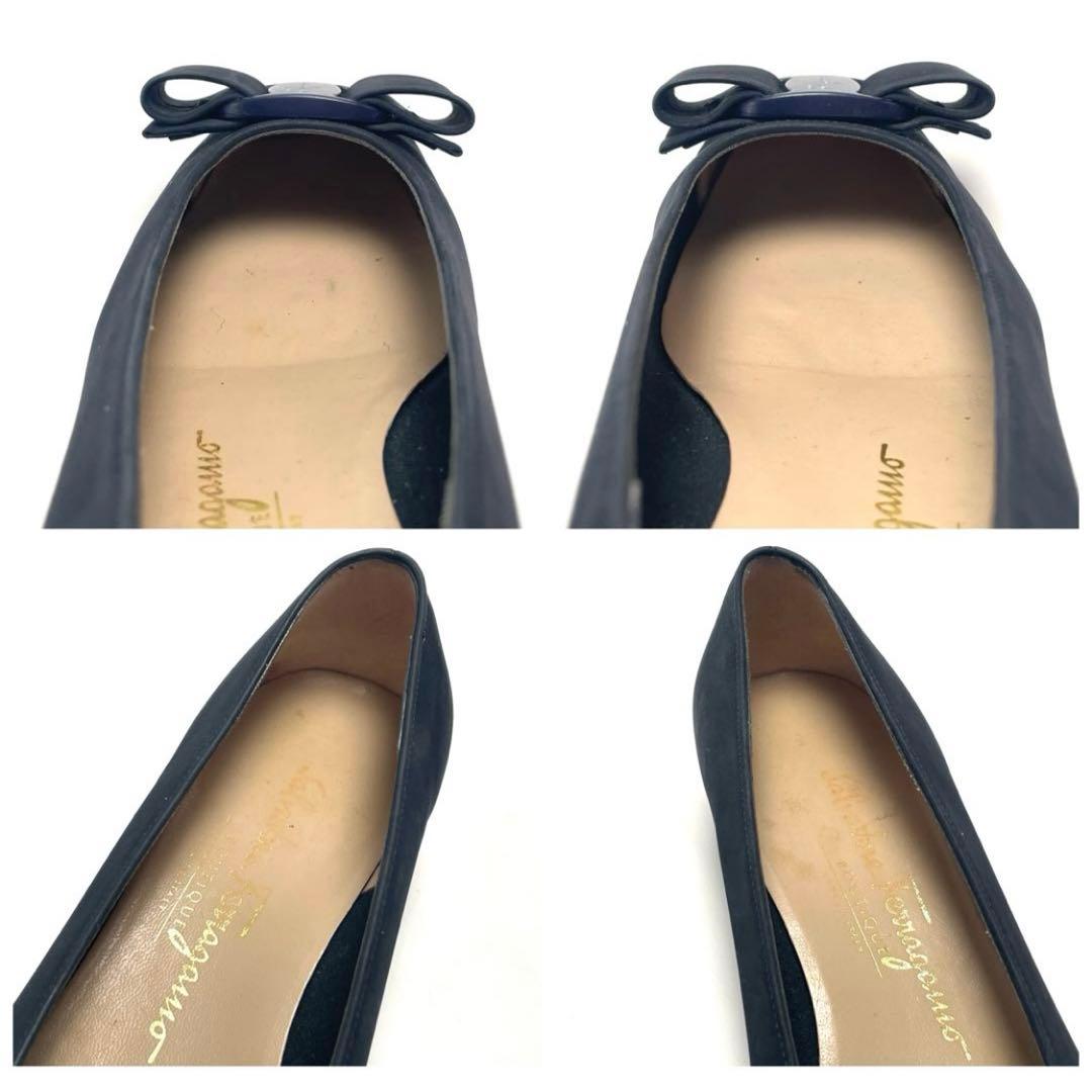 フェラガモ ヴァラ リボン パンプス ヌバック 23cm レディース ブルー系