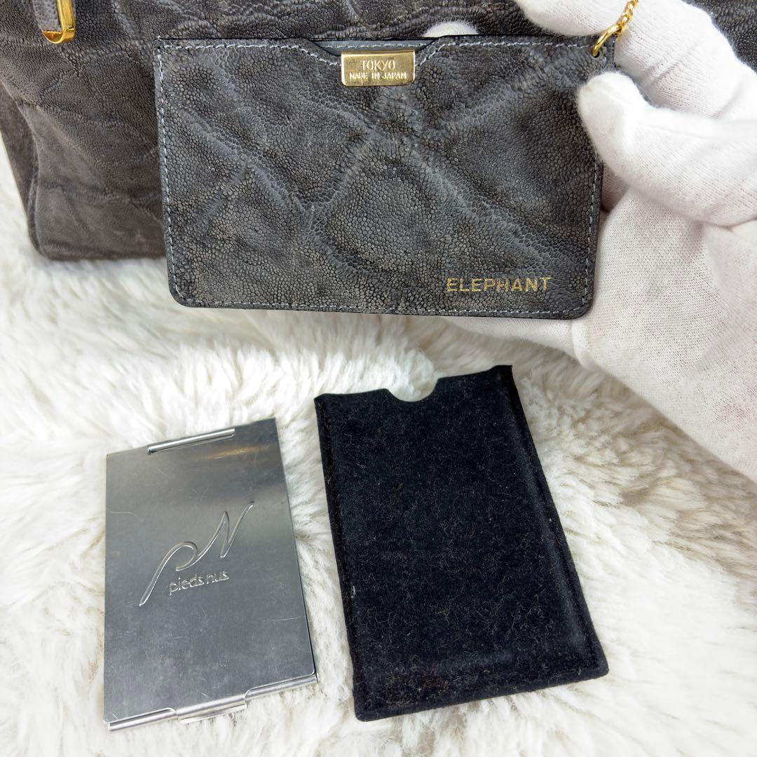 高級【JRA認定】象革 エレファントレザー トートバッグ 日本製 手鏡付 グレー