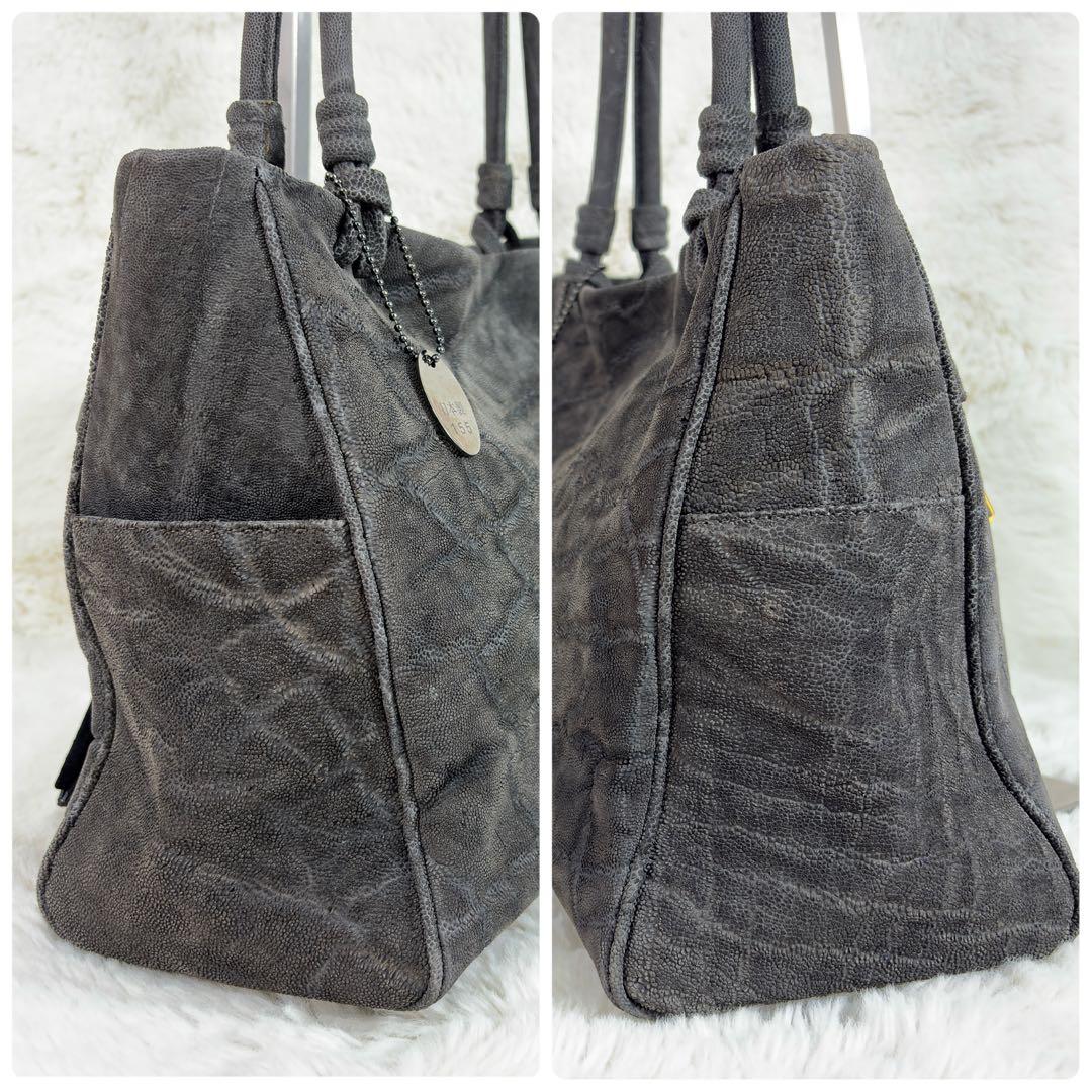 高級【JRA認定】象革 エレファントレザー トートバッグ 日本製 手鏡付 グレー