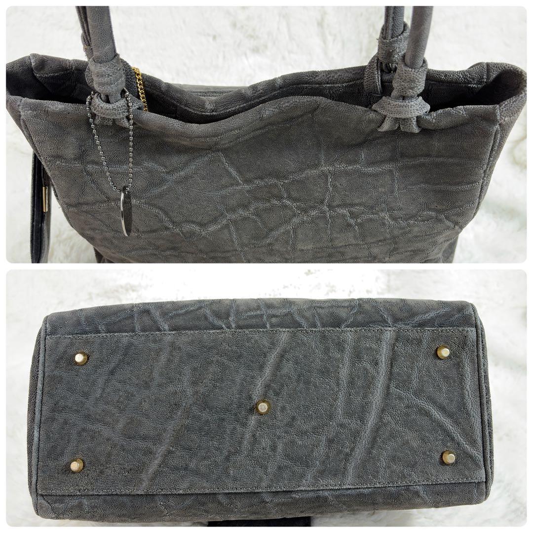 高級【JRA認定】象革 エレファントレザー トートバッグ 日本製 手鏡付 グレー