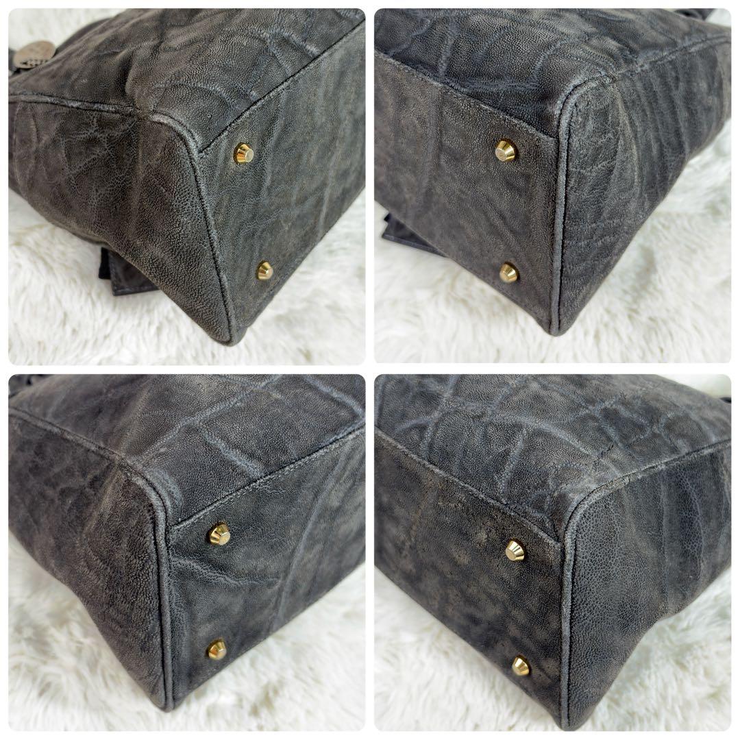 高級【JRA認定】象革 エレファントレザー トートバッグ 日本製 手鏡付 グレー