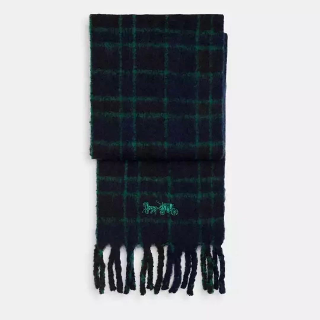 COACH マフラー チェック柄 グリーン ネイビー