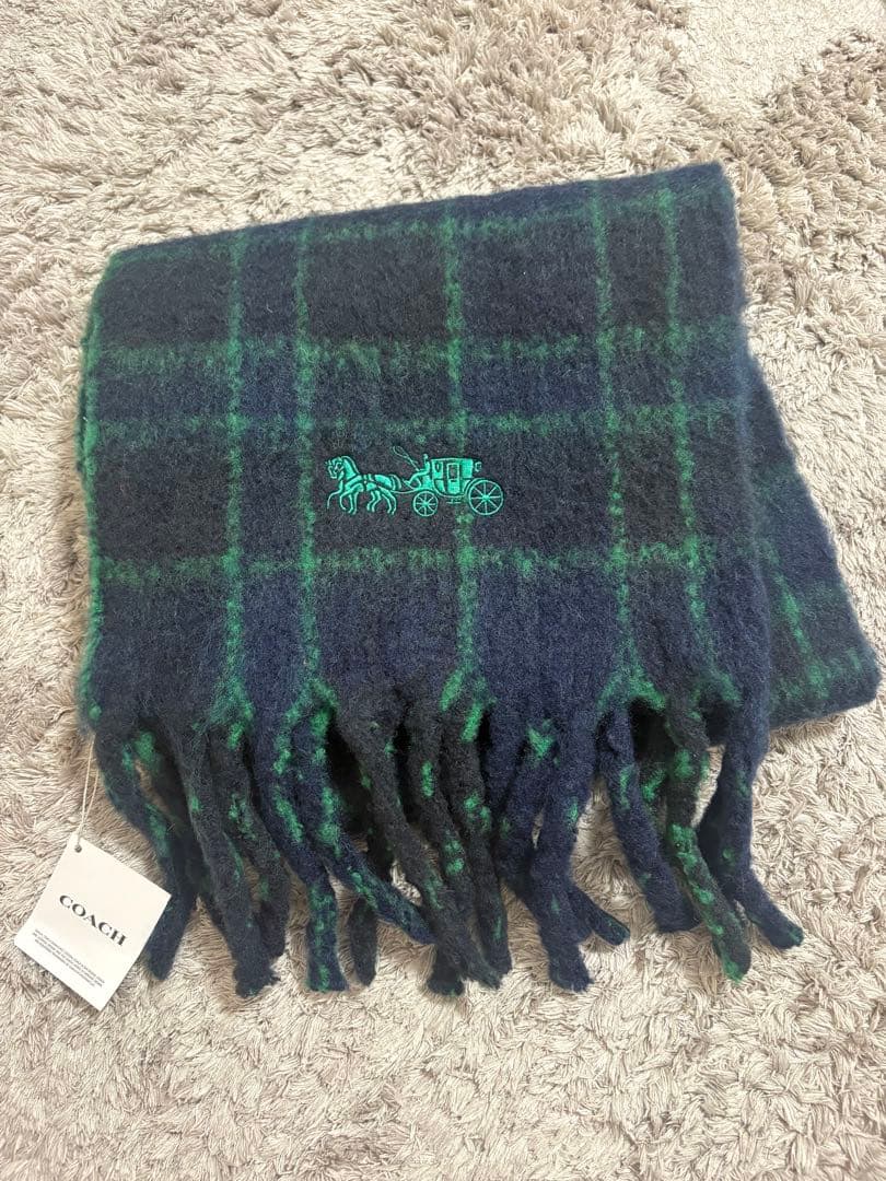 COACH マフラー チェック柄 グリーン ネイビー
