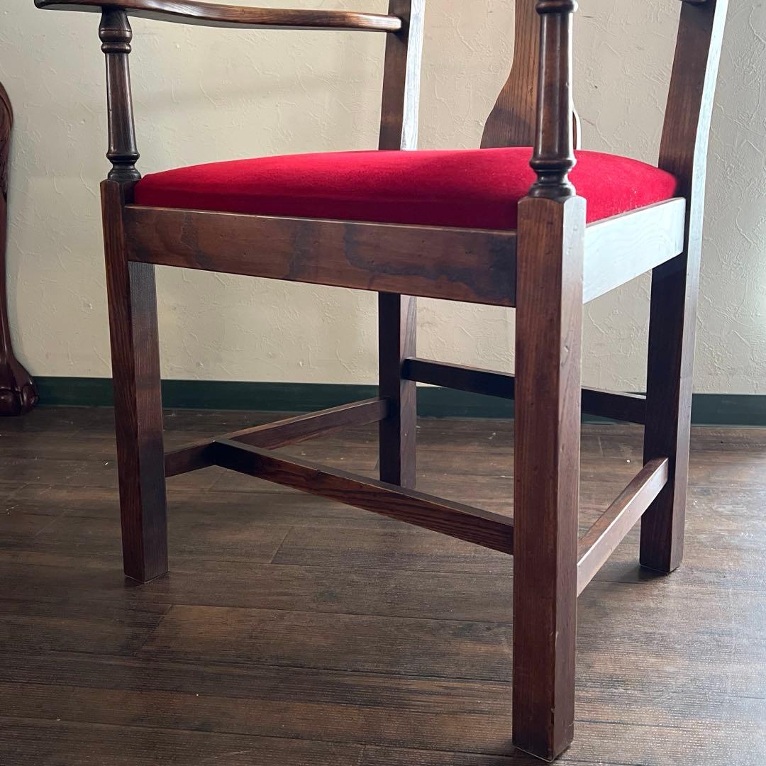 k240r124 英国調 赤いベロア座面のアンティークチェア アームチェア 1脚