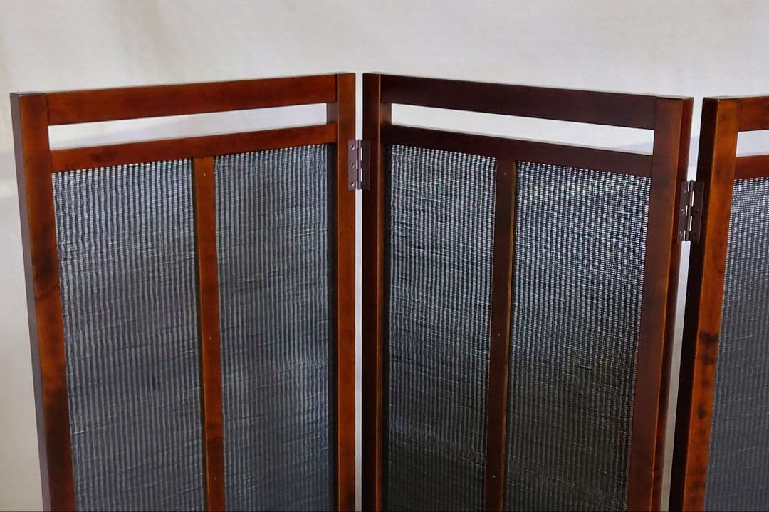 スクリーン　小さめ別注衝立3連パーテーションブラウンフレームブラック竹簾１台限定