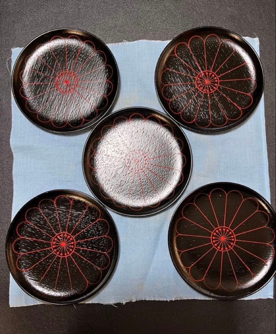 象彦　うるし塗　銘々皿　菊　5枚セット　未使用 木箱付き