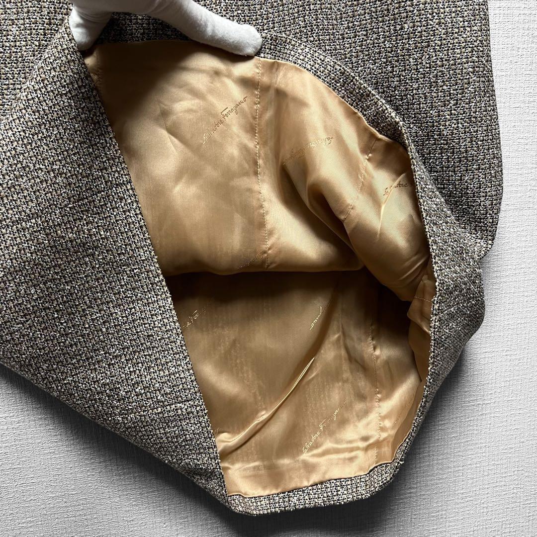 【美品】サルヴァトーレフェラガモ ツイード ドレスワンピース タック 半袖 42