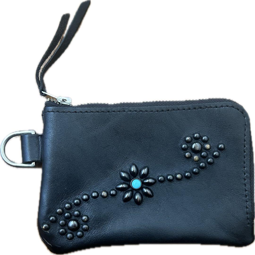 HTC レザー スタッズ ウォレット 財布 コーナージッパー