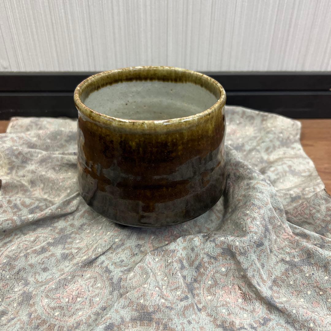 陶器製茶碗 茶色と灰色のグラデーション