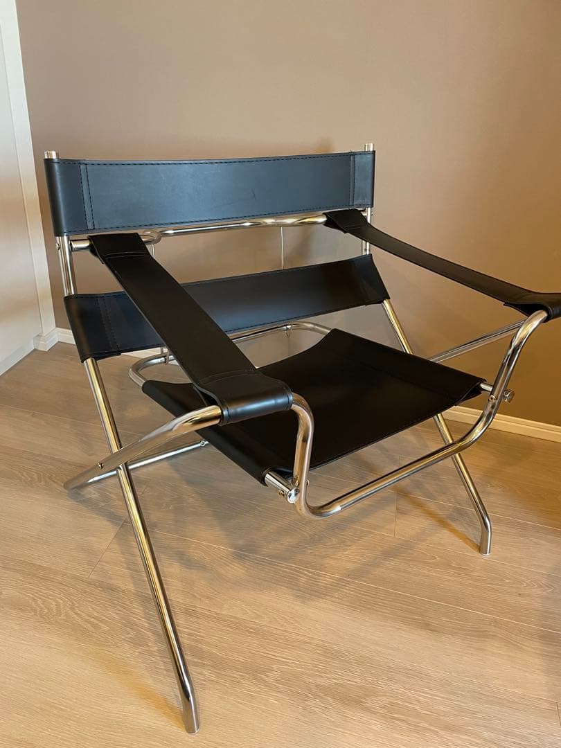 リプロダクト ワシリーチェア 折りたたみ式 デザイナーズチェア レザー ブラック