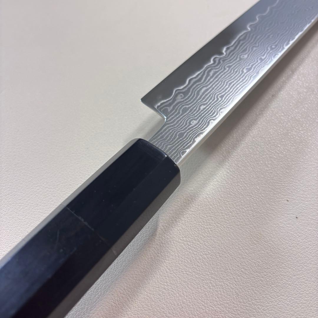 240mm 柳刃包丁　ダマスカス黒檀 本水牛八角柄　刺身包丁 和包丁 「鞘付き…