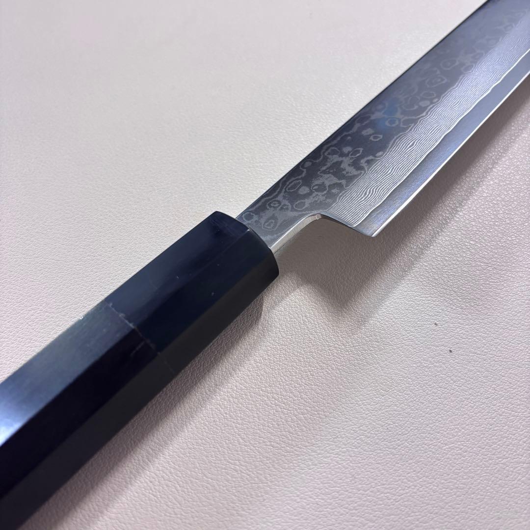 240mm 柳刃包丁　ダマスカス黒檀 本水牛八角柄　刺身包丁 和包丁 「鞘付き…