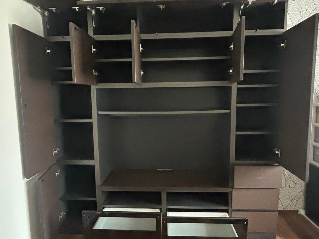 壁面収納　テレビ台　棚　すえ木工　ダークブラウン