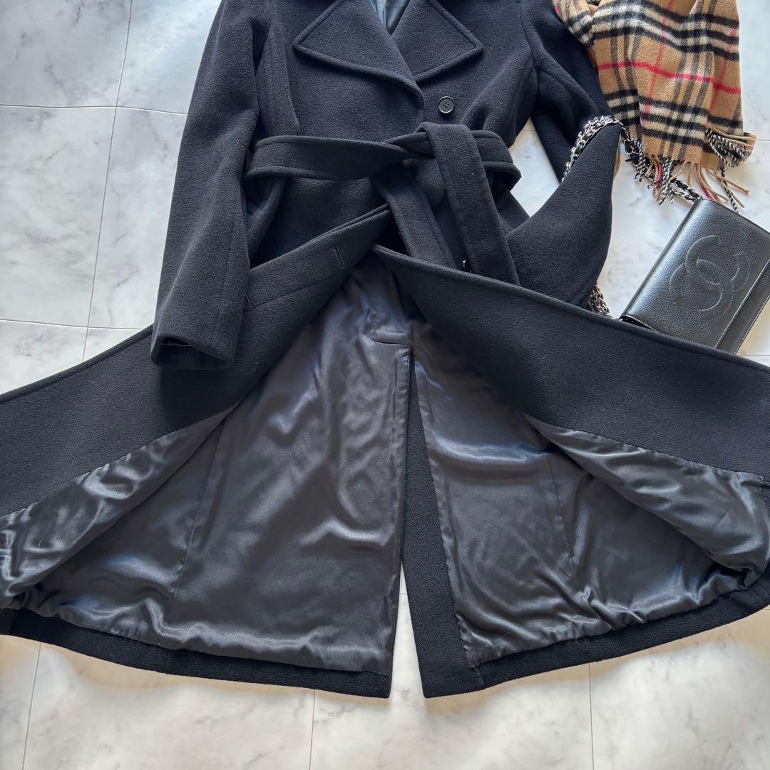 【極美品】theory カシミア×アンゴラ混 ベルト付ロングコート　ブラック　黒