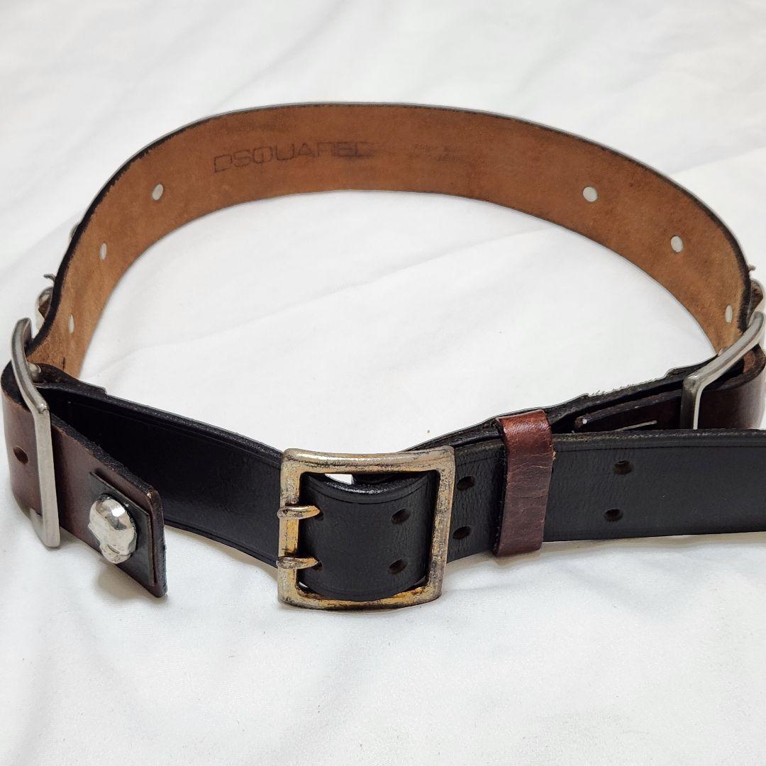 DSQUARED2 スカル　コンチョ　レザーベルト y2k 00s　バイカラー
