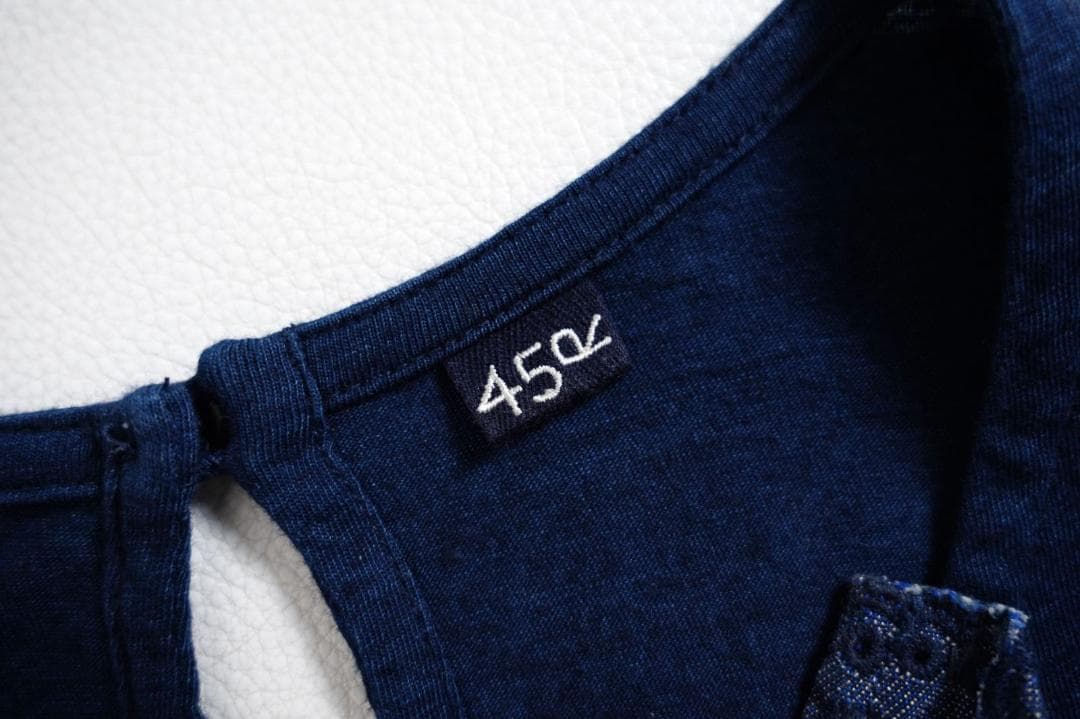 45R ハケ目カットワーク×天竺のキャミソール（インディゴ）.