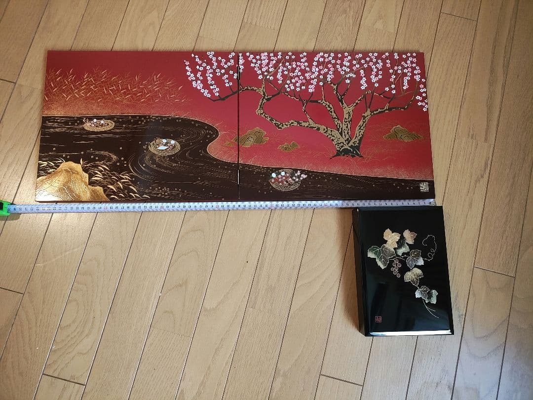 【美品】【工芸品】桜模様 漆器　重箱　パネル 　2個セット