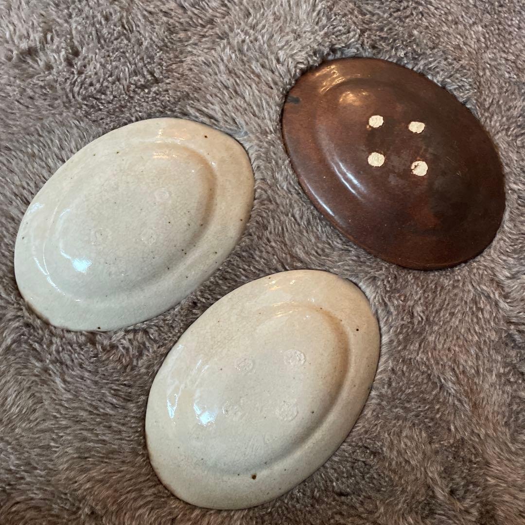 林拓児　楕円皿　小3枚セット　貫入　黒釉