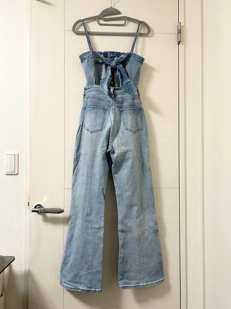 GYDA♡BACKリボンデニムロンパース アイスブルー Sサイズ