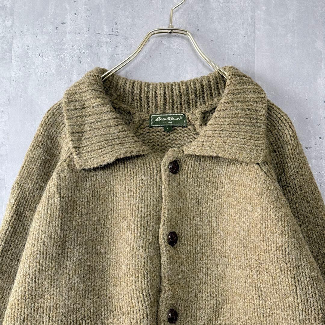 良品✨希少古着 エディーバウアー ショールカラー 肉厚ウールニットジャケット L