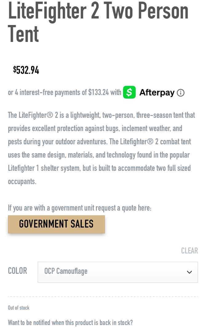 ライトファイター LiteFighter OCP 2人用テント