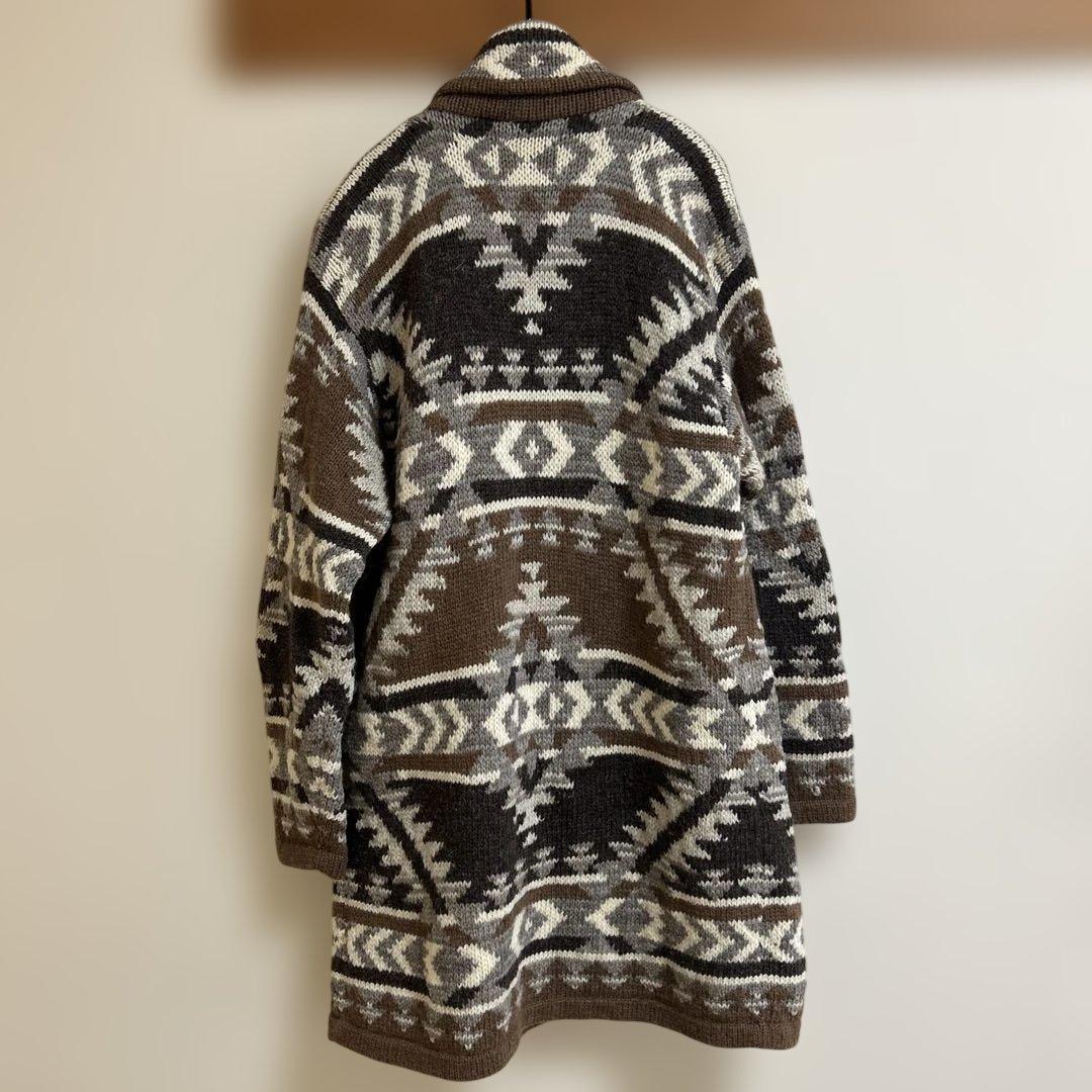 90’s LAUREN ハンドニット　ネイティヴ柄　ガウン　カーディガン　古着