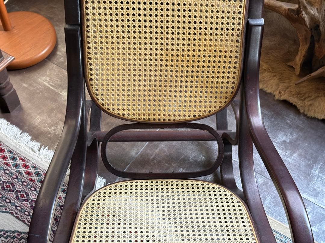 希少　ラタン　ロッキングチェア　背もたれ　カゴメ編み　ヴィンテージ　SG