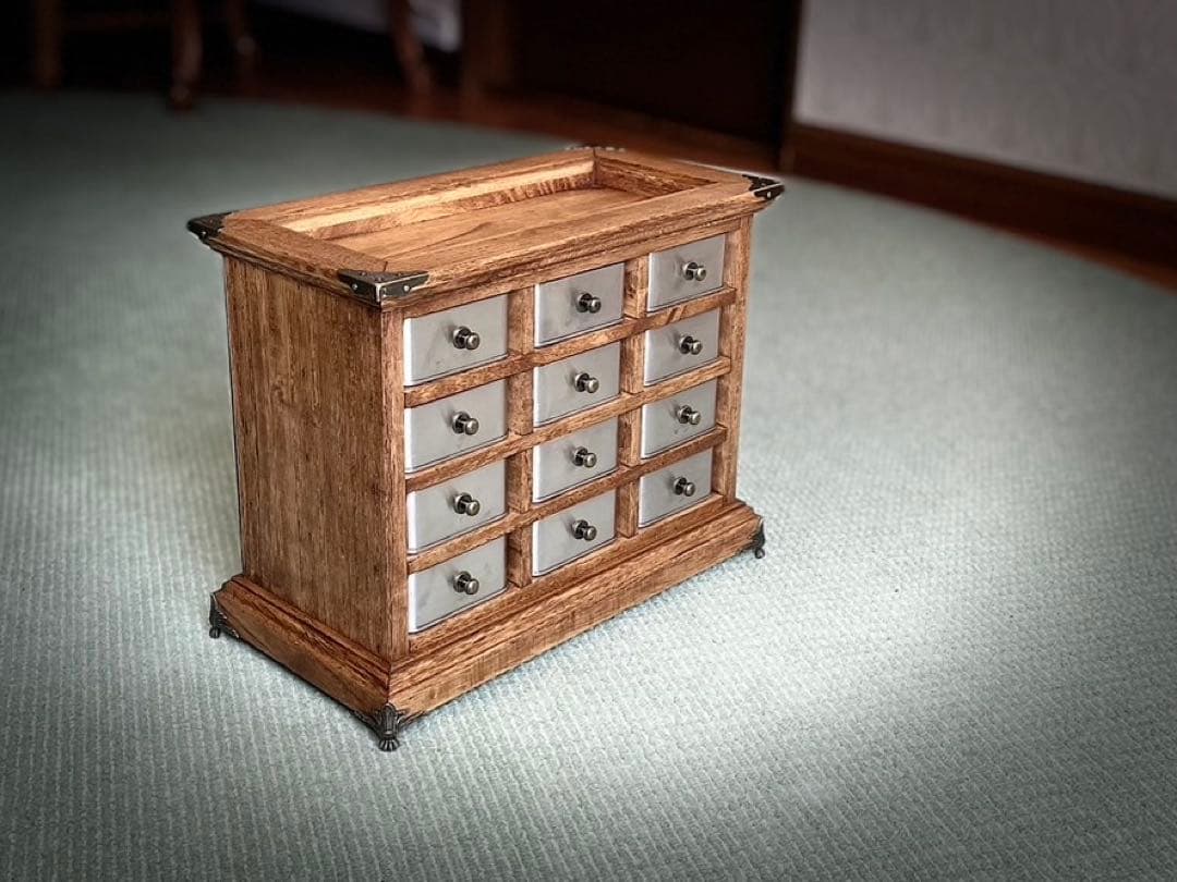 ヴィンテージ　アンティーク調　ハンドメイド　キャビネット　ジュエリーBOX